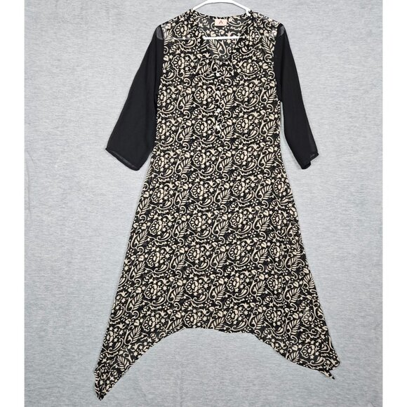 ATEESA Women's Hanky Hem Long Sleeve Floral Printed Dress Sz M - Picture 1 of 12